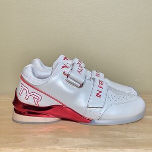 TYR TYRFORCE Elite Carbon Weightlifting Shoes White Red Wood Heel Men's 8.5